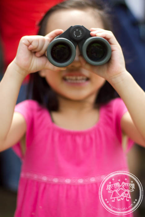 Girls using binoculars